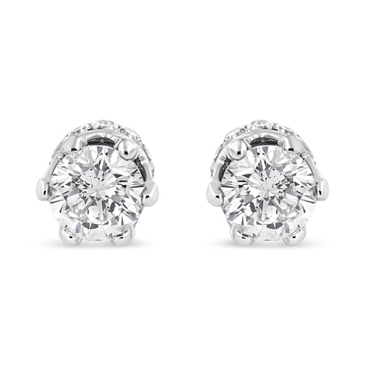 14K White Gold 2.0 Cttw Round Cut Prong-Set Diamond Crown Stud Earring