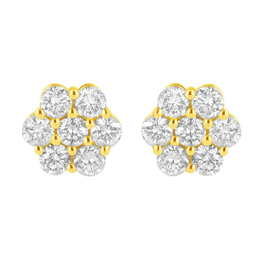 14K Yellow Gold 1.0 Cttw Diamond Flower Earring (J-K Color, I1-I2