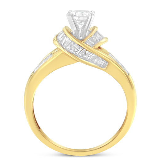 14K Two-Toned Gold Round, Baguette and Princess Cut Diamond Ring (1
